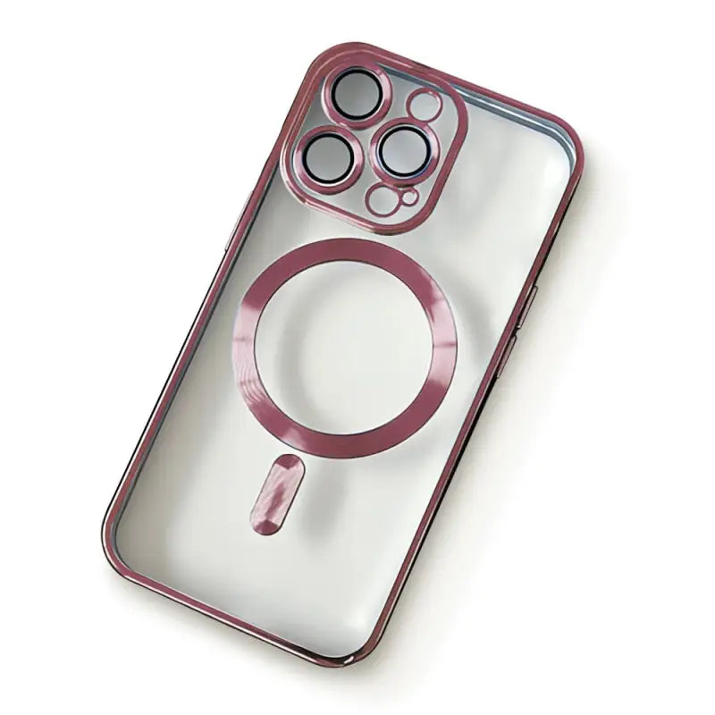 the pink iphone case is shown with a magni