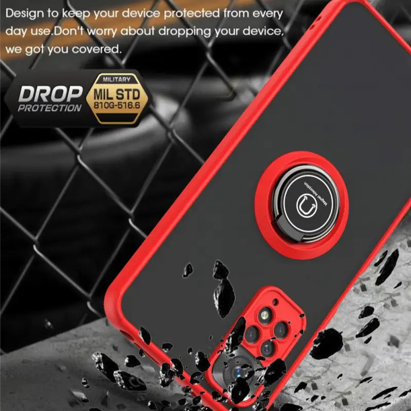 a red iphone case with a hole in the middle