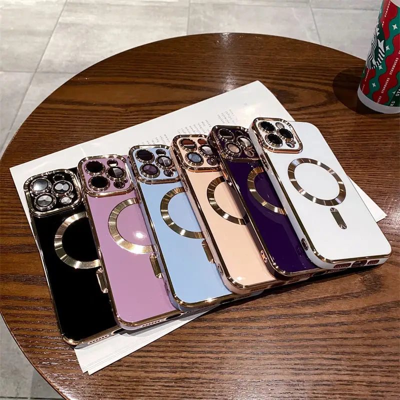 a table with three iphones on it