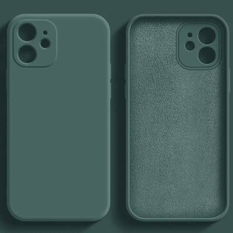 three green iphone cases on a dark green background