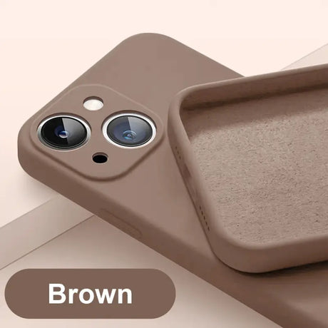 the iphone case is made from a brown plastic material