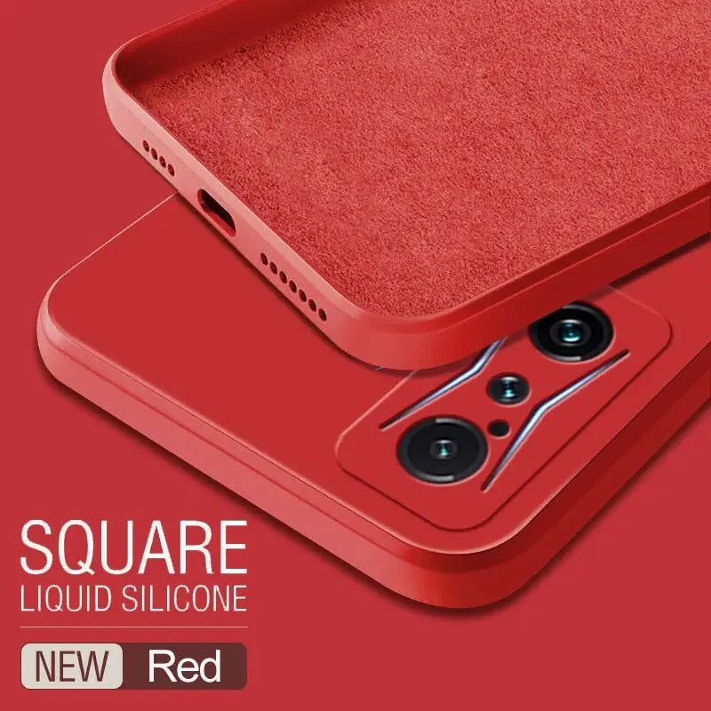the red iphone case is shown with the camera lens