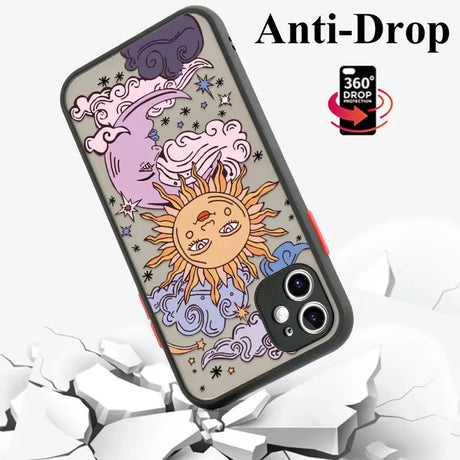 An iphone case with a sun and stars on it