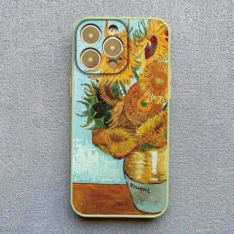 IPhone case featuring Van Gogh’s ’Sunflowers’ painting design.