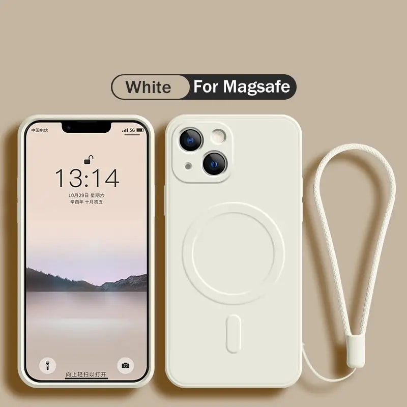 the iphone case with a white strap