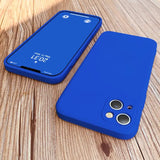 the iphone case is blue and has a hole in the back