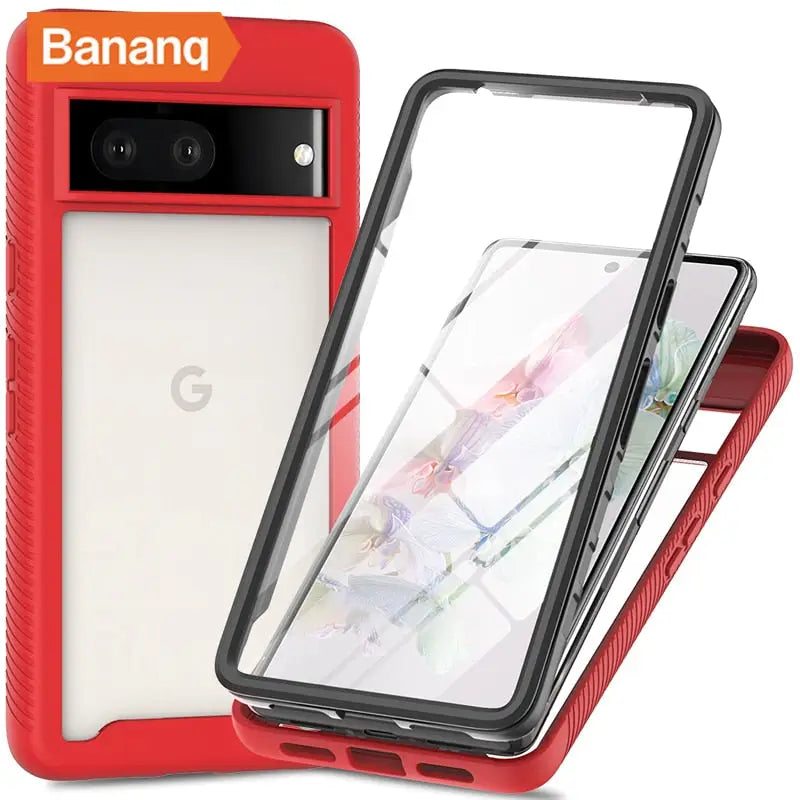 the back of a red case with a white phone