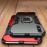 the back of a red and black iphone case