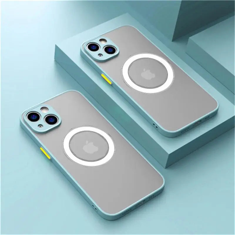 two iphone cases with a camera lens