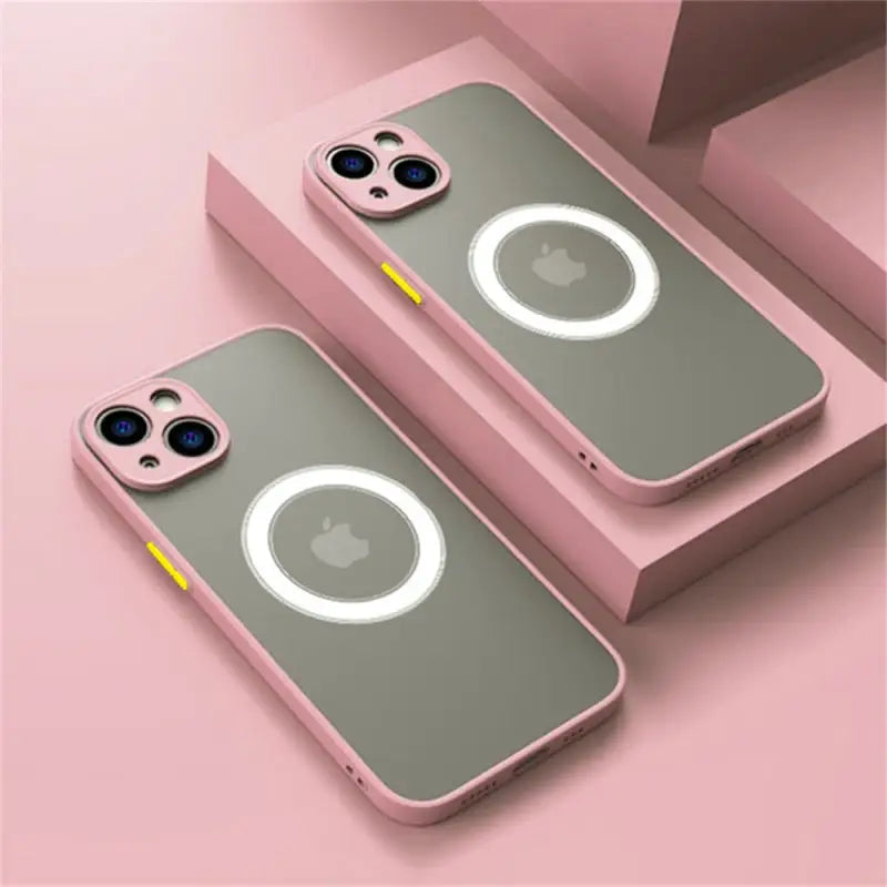 two iphone cases with a circular design on them