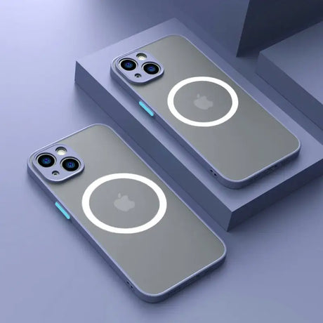 two iphone cases with a camera lens on them