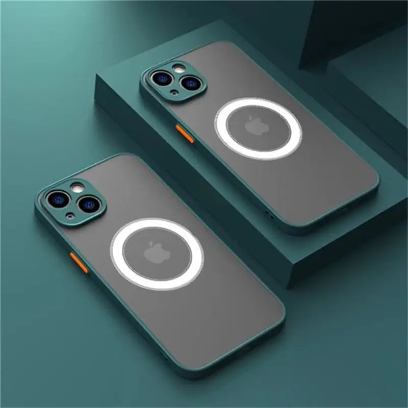 two iphone cases with a circular design on them