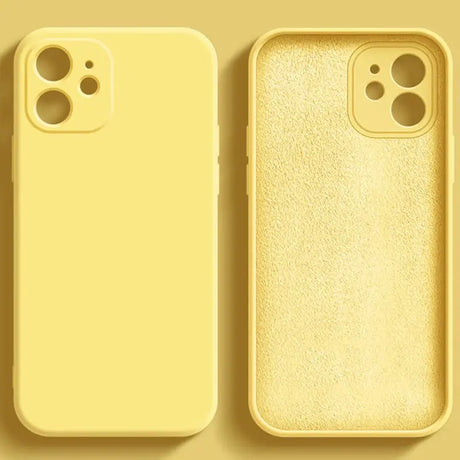 two yellow iphone cases on a beige background