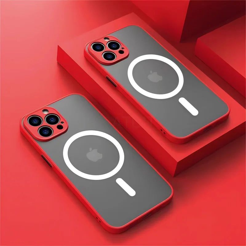 IPhone cases with MagSafe charging rings and triple camera cutouts.