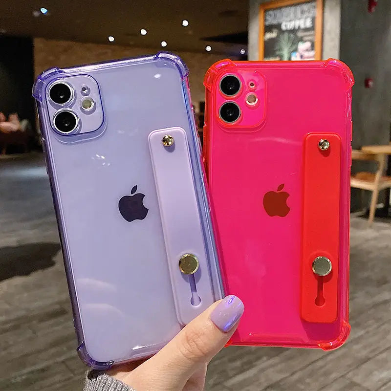 two iphone cases with a pink and purple case