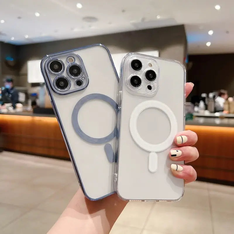 two iphone cases with a phone holder attached to the back