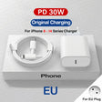 IPhone charger set with a USB-C power adapter and cable for EU plugs.