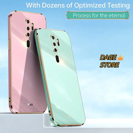 the new iphone x with a gold frame and a pink and green case