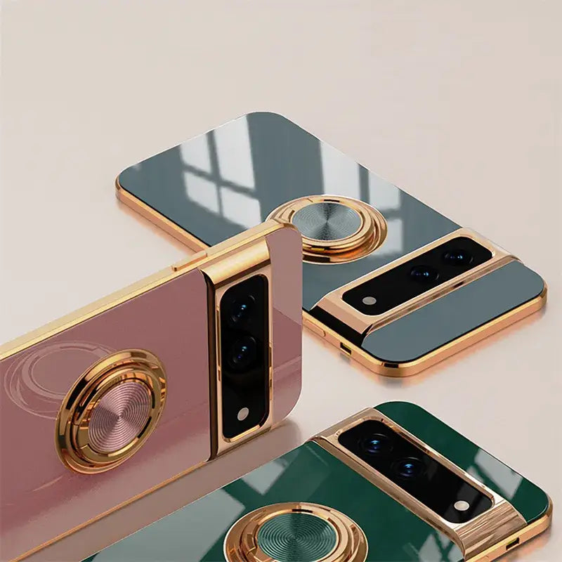 The iphone is a gold and green case