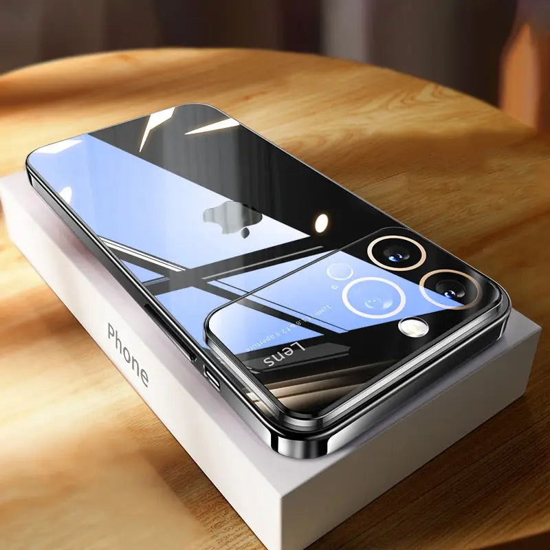an iphone with a glass screen on top of it