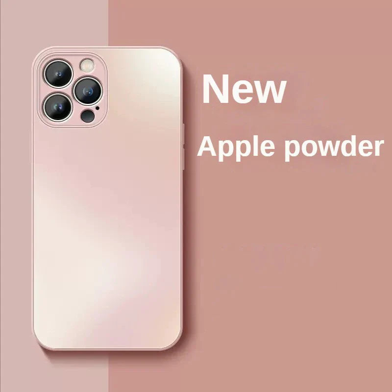 IPhone with a pale pink or powder-colored case.