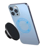 the iphone phone holder with a blue circle on it