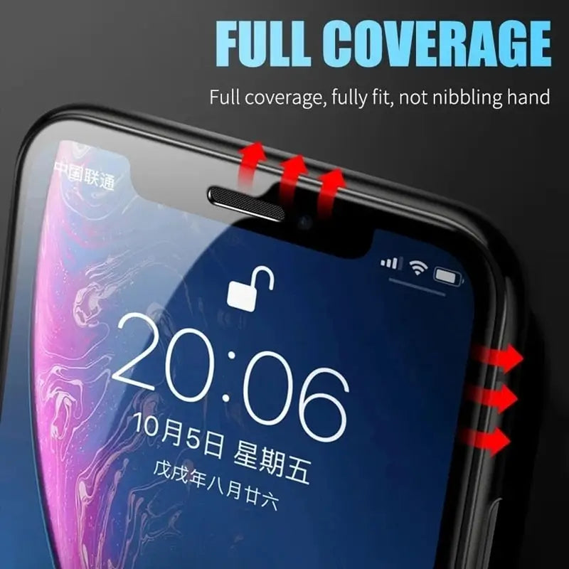 the iphone 11 is shown with a full coverage screen protector