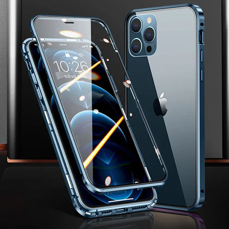 IPhone with a transparent protective case showcasing its multiple camera lenses.