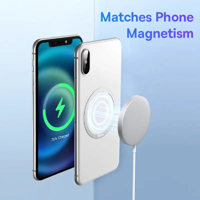 the iphone magnetic charger is attached to a phone