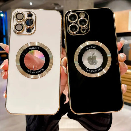 two iphones with a camera and a phone holder