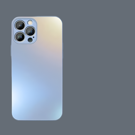 Iridescent smartphone with a multi-lens camera system.