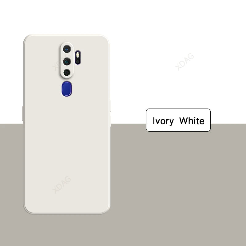 Ivory white straight edge silicone phone case with smooth finish and vertical triple camera cutout for oppo a5 a9 a11 a11x 5g back side