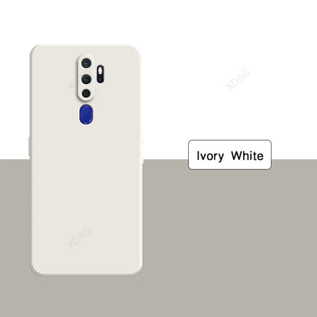 Ivory white straight edge silicone phone case with smooth finish and vertical triple camera cutout for oppo a5 a9 a11 a11x 5g back side