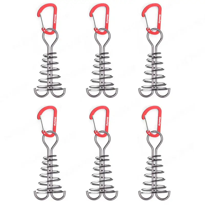 a set of six red and black metal hooks