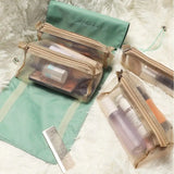 three clear bags with a comb and comb on top