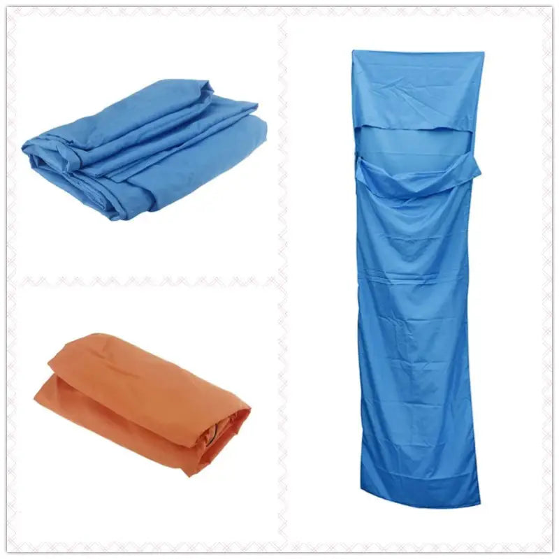 a close up of a blue sheet and a blue sheet and a orange sheet