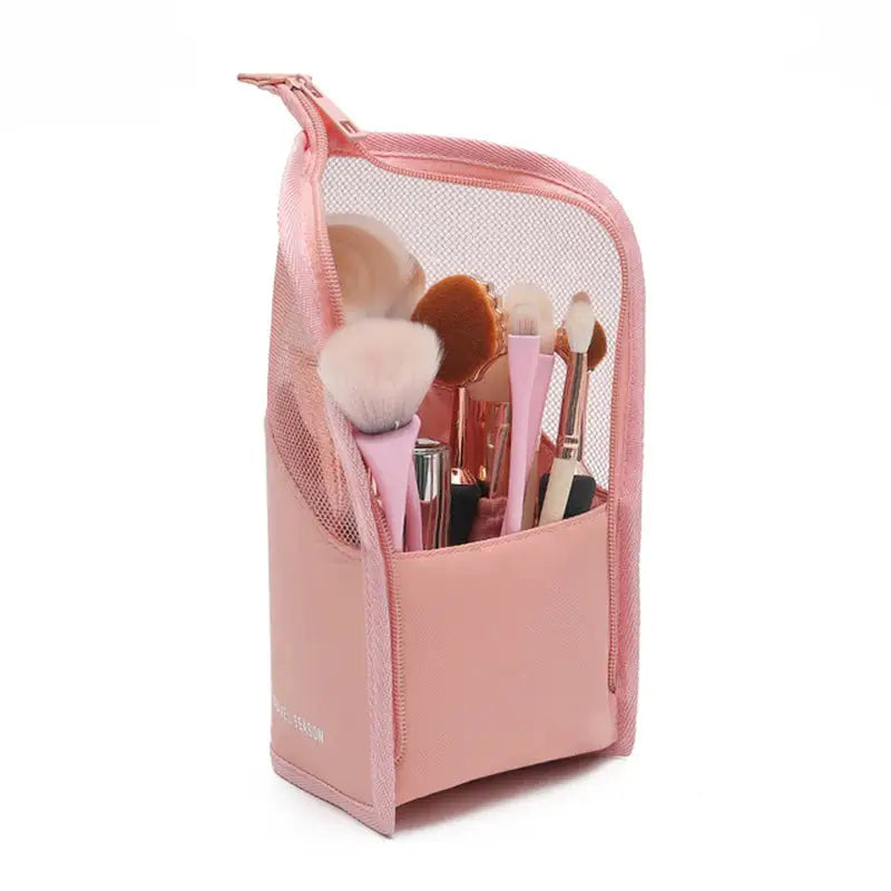 the pink makeup brush bag