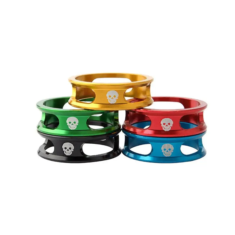 a set of four colorful metal rings
