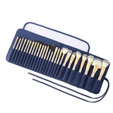 the makeup brush set in a blue case