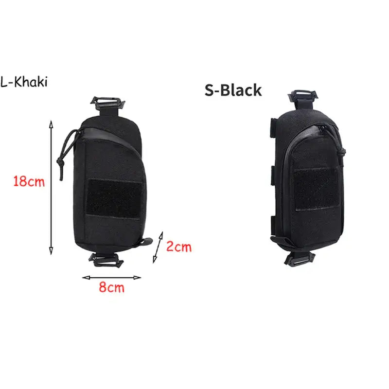 the back of a black backpack with a black strap