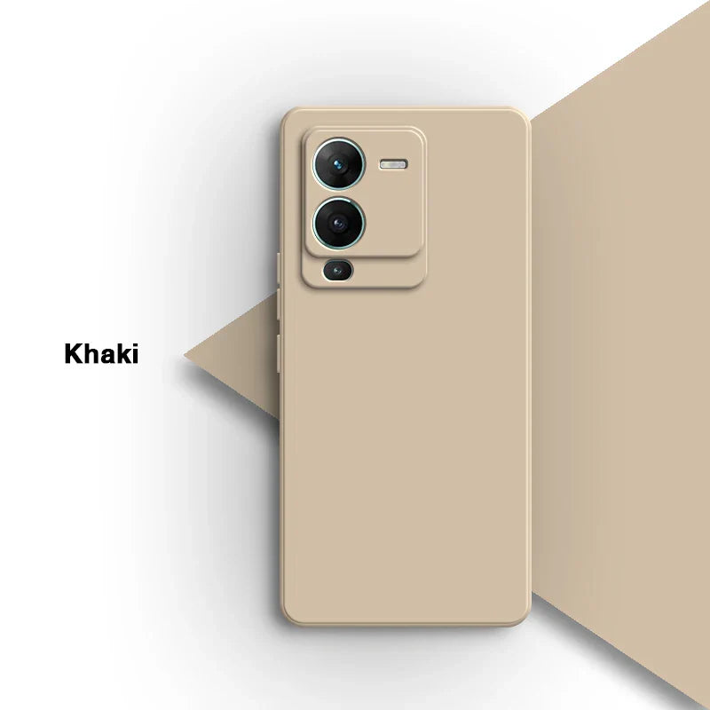 Khaki-colored smartphone with a dual camera setup.