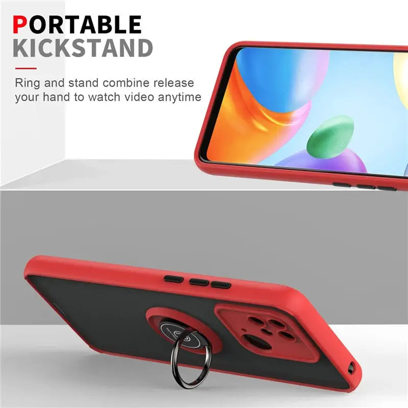 the red case is shown with a ring on it