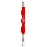 a red plastic knife with a metal handle