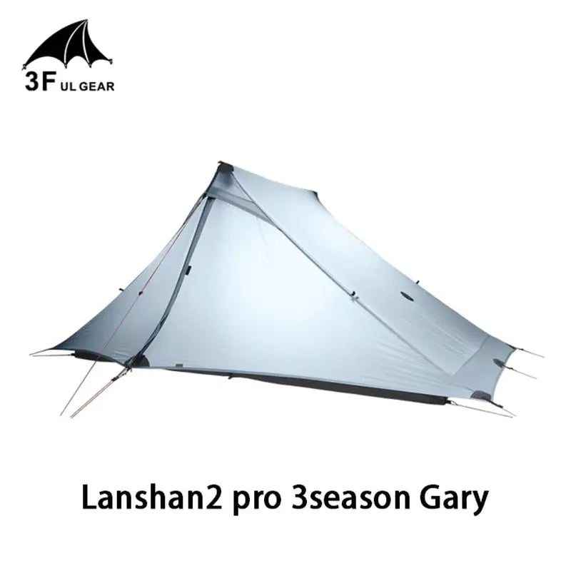 a close up of a tent with the text lanshan 2 pro season gary