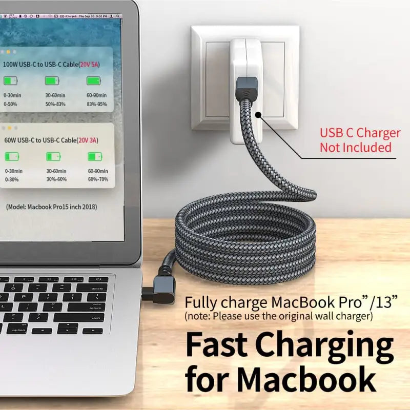 A laptop with a charging cable attached to it