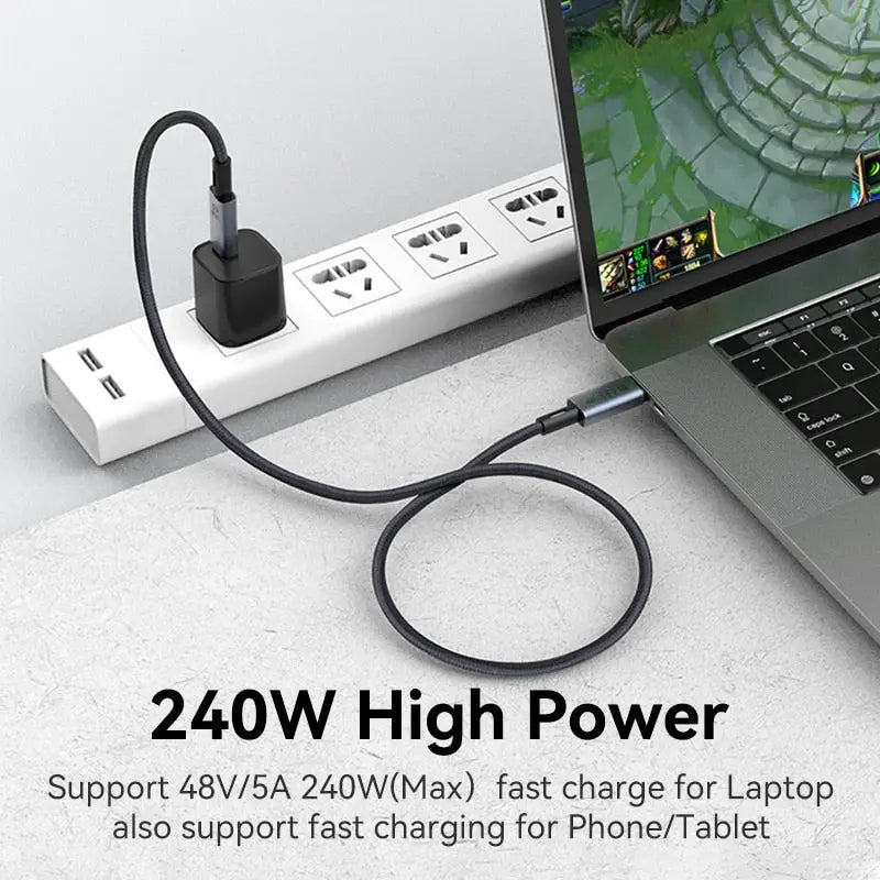 a laptop with a cable connected to it