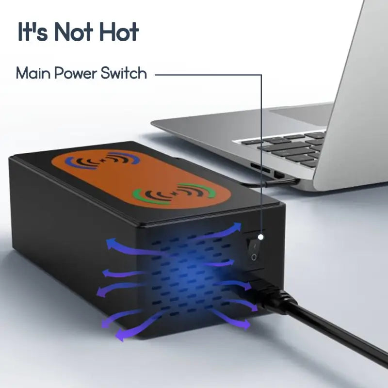 a laptop with a power strip attached to it
