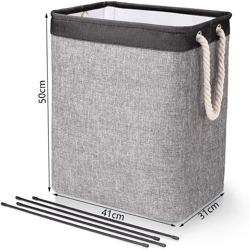 the grey fabric storage box with rope handles