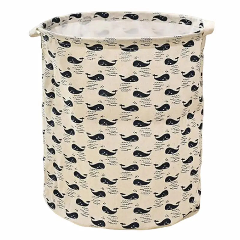 a large, round storage bag with whales printed on it