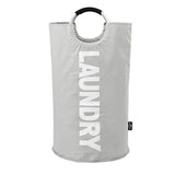 the laundry bag is a grey and white color